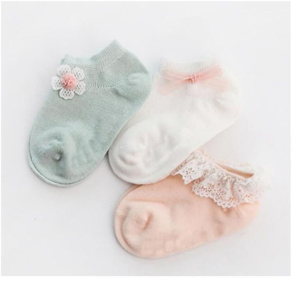

3 pair new non-slip newborn baby socks autumn and winter cotton children's floor boat socks lace f qylcpo, Pink;yellow