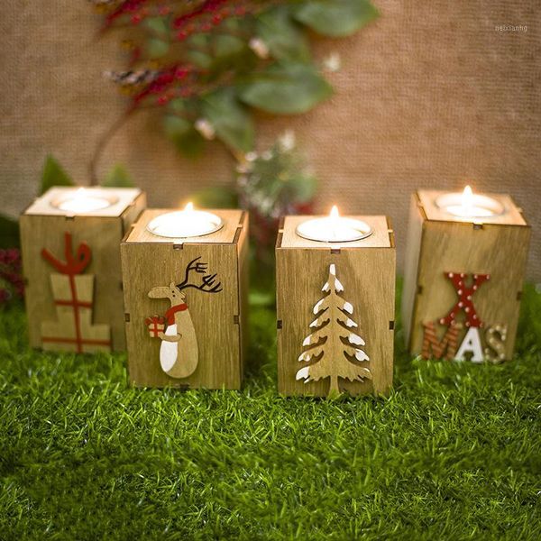 Decorazioni natalizie Mini candeliere in legno Ornamento a lume di candela per la casa Accessori per la decorazione di feste anno 2021 SA1371