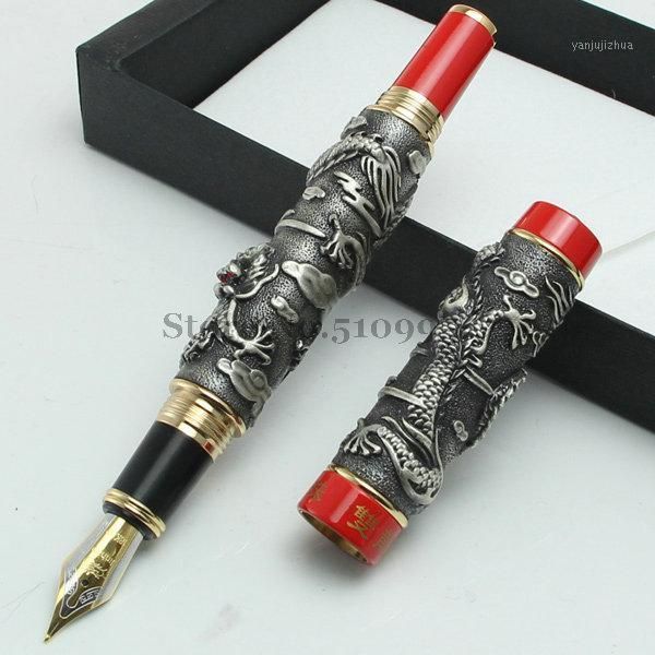 

new jinhao gray and red fountain pen broad nib two dragon play the pearl without original box1