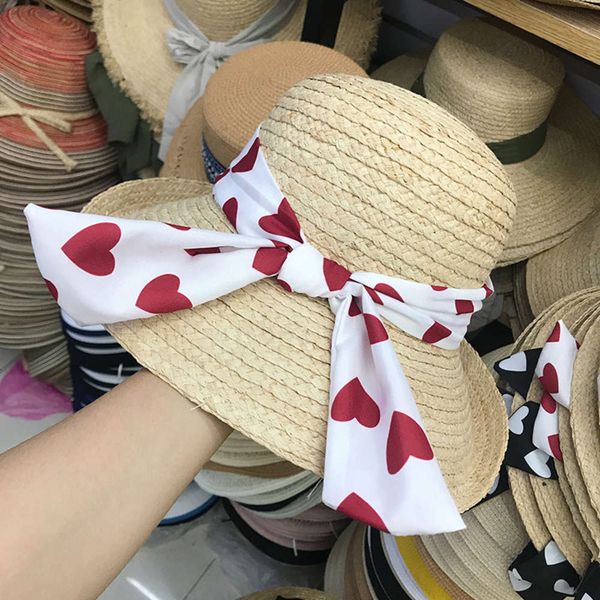 

new 2020 lafite spring flanging love bow outdoor beach shade straw hat, Blue;gray