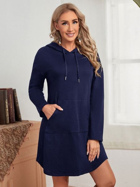 

emery rose kangaroo pocket drawstring hooded sweatshirt dress 85mt#, White;black