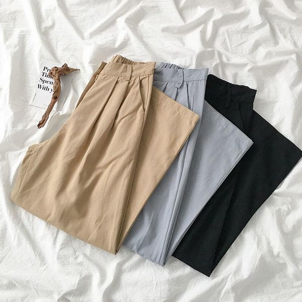 

harajuku safari style long trousers women casual high waist khaki blue black wide leg pants female spring summer bottoms, Black;white