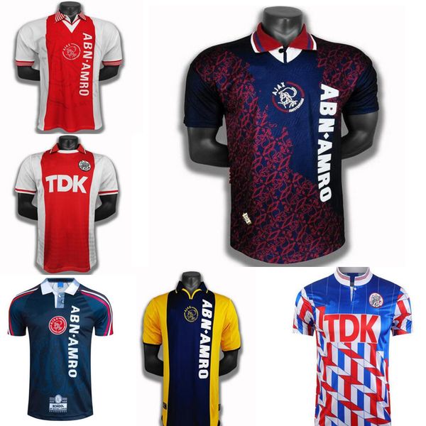 

men's 1994 1995 ajax retro football jersey 1990 fenidi kluvert litmanen de polcanu davis overmars reiziger retro classic men's foo, Black;yellow