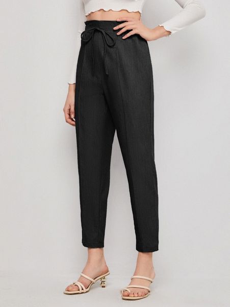 

tie waist seam front pants l8ef#, Black;white