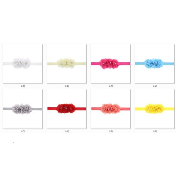 

3 bands 20pcs flowers gril pearl baby crystal chiffon flower combination set elastic headbands headwear head band hair a