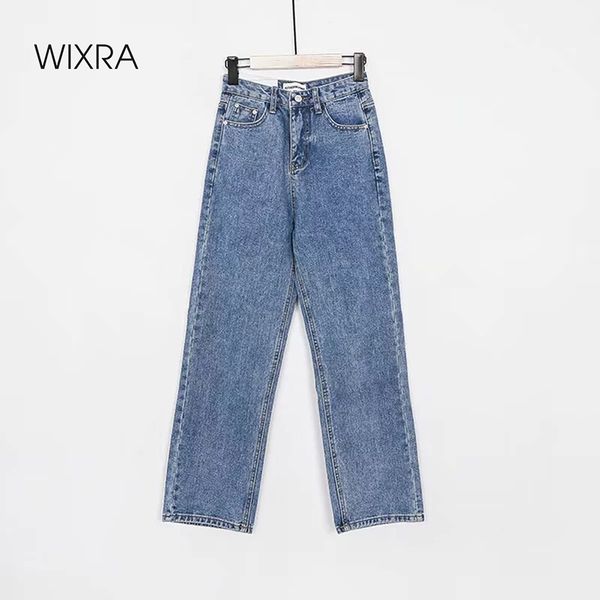 

wixra bf high waist jeans women solid straight pants loose casual new high street denim trousers pantalon femme clothing 201105, Blue