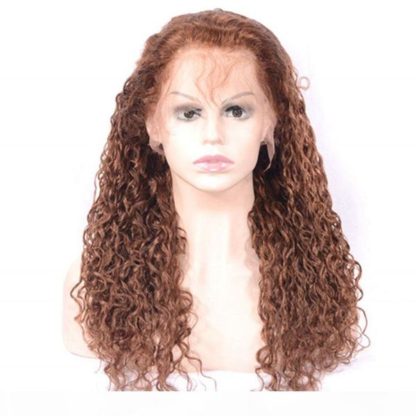 

water wave full lace human hair wigs pre plucked 30# brazilian hair lace front wig for black women, Black;brown