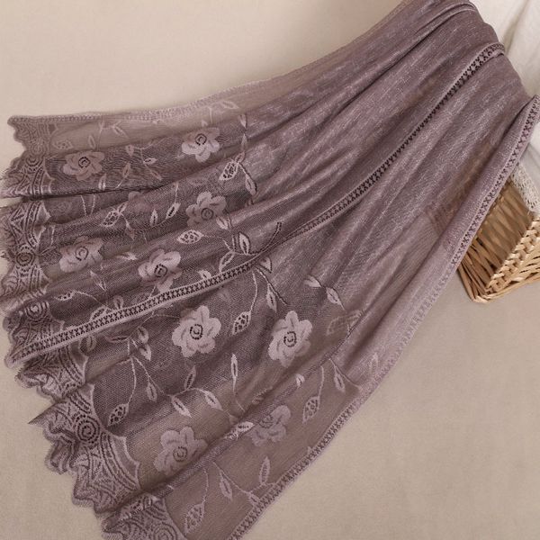 

fashion plain embroider floral viscose shawl scarf lady lace chain wrap neck stole muslim hijab snood 180*75cm y201007, Blue;gray
