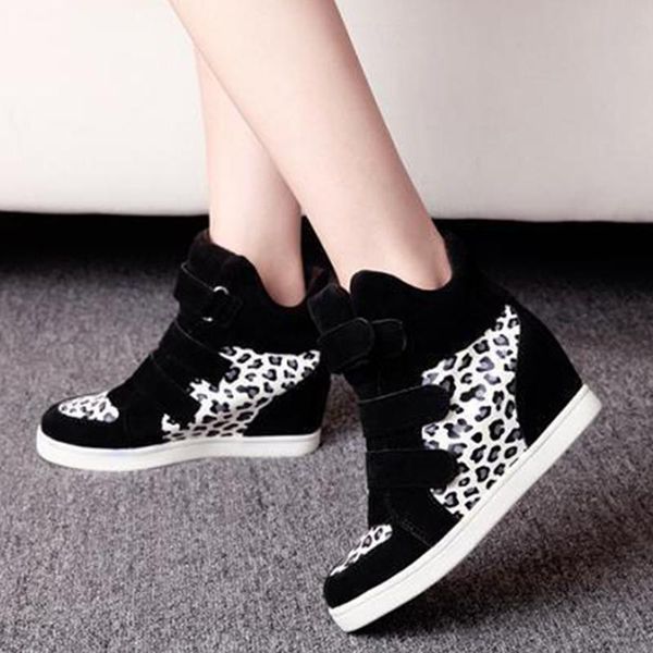 

lapolaka fashion 2020 dropship women shoes woman hook&loop leopard patchwork height increasing casual ankle boots female, Black