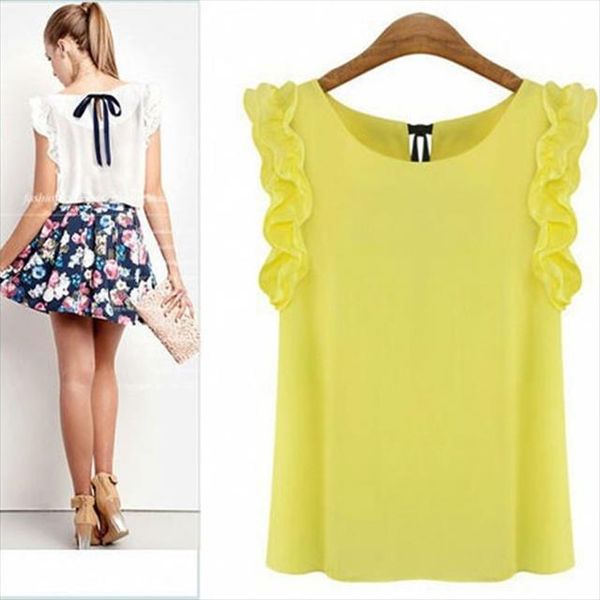 

faroonee womens lotus leaf pullover chiffon shirt new fashion female blouse plus size casual summer loose shirt, White