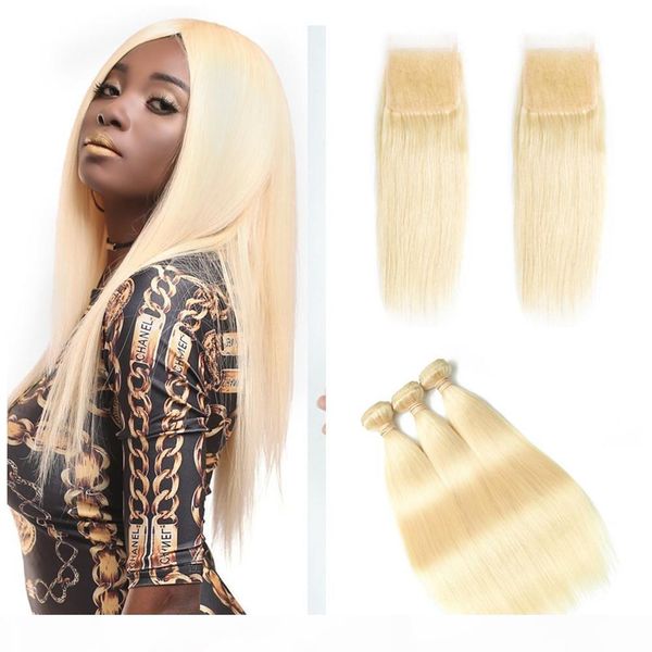 

613 100% human hair closure with bundles malaysian straight virgin hair weaves 4*4 blonde lace closures with silk straight hair bundles, Black;brown