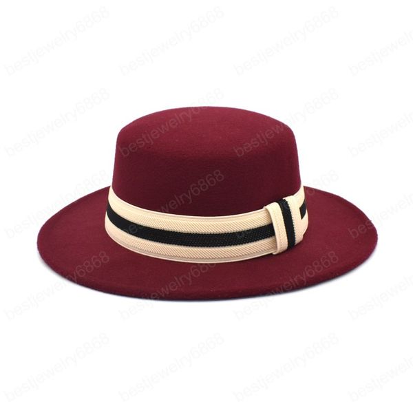 Heißer Verkauf Flat Top Wolle Zylinder Damen Band Panama Fedora Jazz Hut Herbst und Winter Filzhut