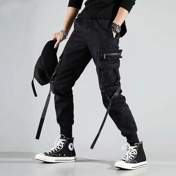 

streetwear casual joggers men cotton slim black mens sweatpants trousers ribbons pockets ankle-length harem pants man