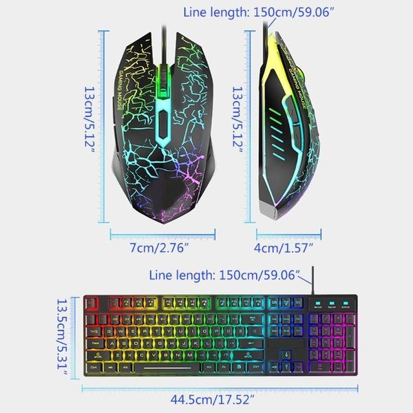 

t6 rainbow usb wired keyboard mouse pad combo rgb backlit pro pc gaming keypad j6pb1