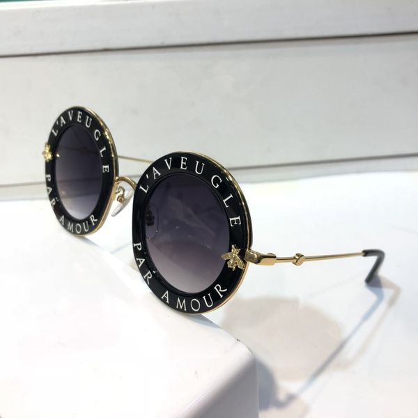 

0113 sunglasses for women fashion round summer style black gold frame with bees 0113s sunglasses uv 400 lens come with case, White;black