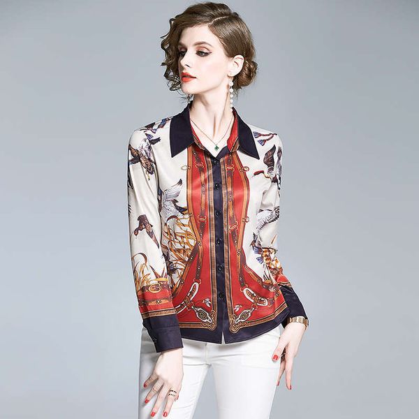 

women's 2020 new fashion minority color contrast printing versatile slim shirt, Black;gray