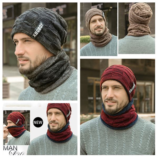 

knitting solid hat color set warm cap scarves male winter outdoor dad scarf designer hats caps men 1set t2c5086