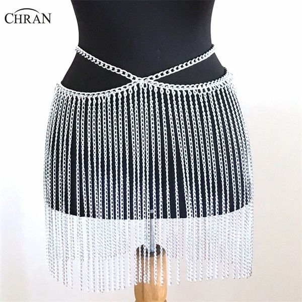 

chran new fashion silver long metal belly chains tassel waist belt exaggerated fringed skirt celebrity runway dress crbj920 t200507, Slivery;golden
