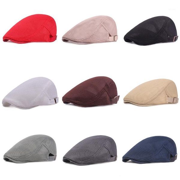 

breathable solid mesh flat cap fashion beret new 9 colors woman's hat newsboy style winter hat adjustable1, Blue;gray