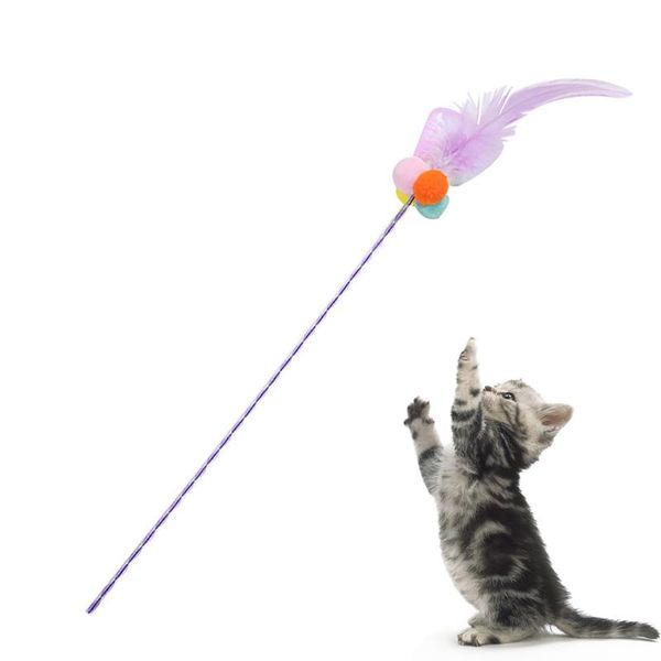 

1 шт. cat teaser toy fake красочные перо шар для кота чейз игрушечный палочкой котенок со звуком интерактивные палочки домашних животных