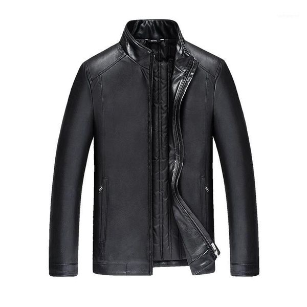 

mens leather down jacket winter coats windbreaker jackets casual thicken warm outerwear overcoat duck down padded plus size1, Black