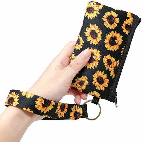 Neopren-Geldbörse, Ausweishalter, Handgelenk-Geldbörsen, Mini-Taschen, wasserdicht, Sonnenblumen-Druck, modische Handtasche, Passhülle, Münzetui