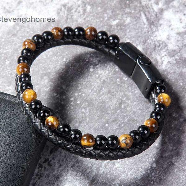 

stone fashion mixed color tiger real eye cow leather manual magnetic buckle men's bracelet new products on the market, Silver