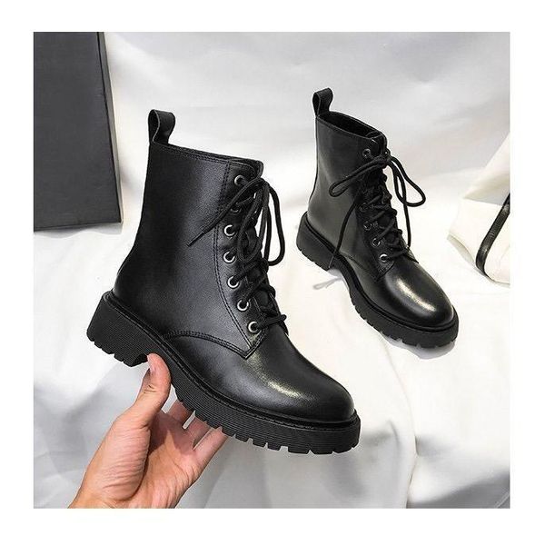 

boots british style ladies fashion women motorcycles pu leather rubber spring and autumn flat, Black