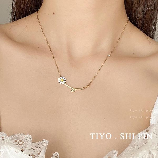 

titanium steel non-fade small daisy necklace 2020 new chokers women's short clavicle chain xianqi sen small fresh1, Silver
