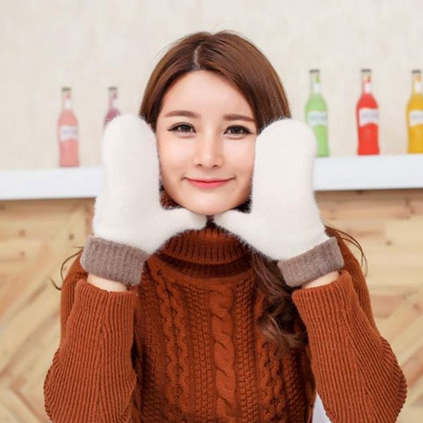 

2020 новая мода зима перчатки без пальцев варежки для женщин настоящий мех помпом теплые шерстяные перчатки, Blue;gray