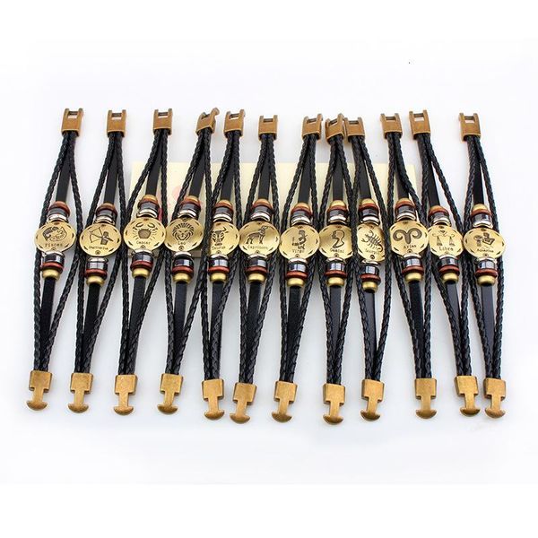 

the fashion twelve constellations leather 12 zodiac braclet weave rope bracelet jewelry bijoux gift