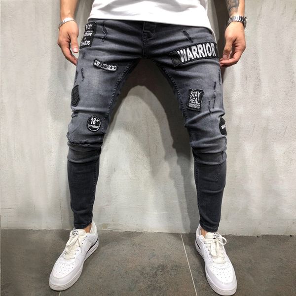 

new fashion men's hole embroidery blue hip-hop slim men jeans