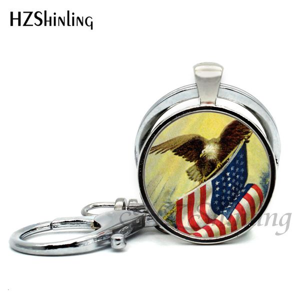 

fashion chain handmade classic bald eagle american new flag glass dome key ring keychains, Silver