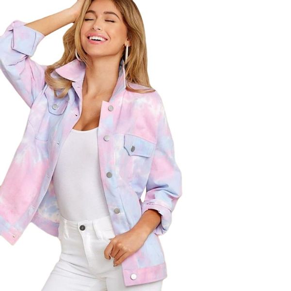 

women new style ladies autumn tie-dye jacket casual loose long sleeve lapel metal button jacket cardigan, Black;brown