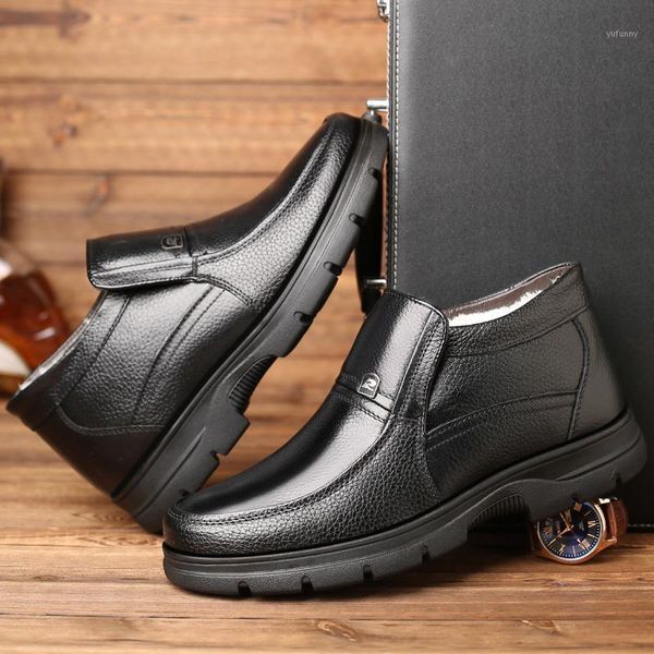 

boots -30 winter men genuine leather shoes 2021 warm cotton for cold ankle casual male footwear a18851, Black