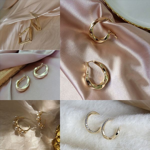 

con9 simple trend metal chain high-end neckla with clip on earring earrings design c-shaped hoop earring women girl, Golden
