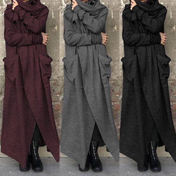

fashion women cowl neck long sleeve long jackets autumn solid cardigan vintage loose coats femininas open front shirts, Black;brown