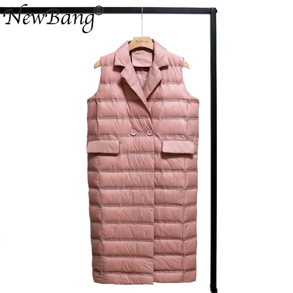 

newbang m l  long vest woman light duck down vests turn-down warm outdoor spring autumn c1204, Black