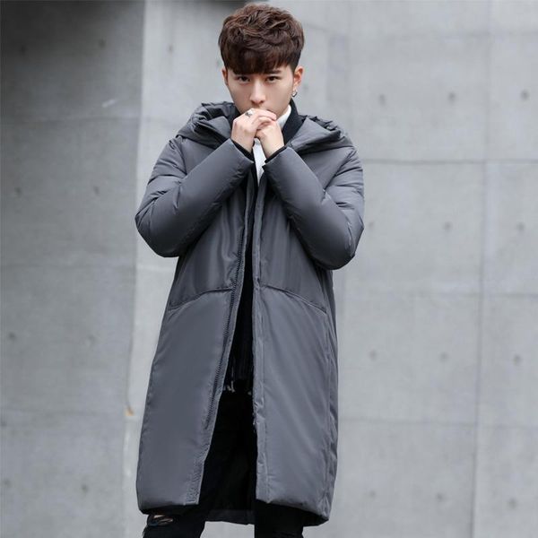 

men's long fashionable cotton coat coat long hooded thick cotton winter, Black