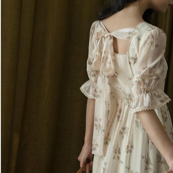 

elegant midi dress women's summer 2021 french vintage fairy dress square collar casual lace mid-calf retro one-piece dress korea, Black;gray