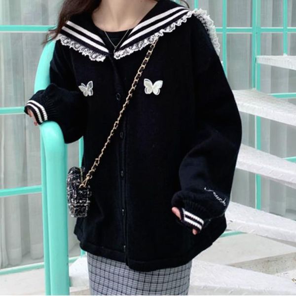 

black sweet cardigan women knitted kawaii lolita sweater female vintage harajuku korean sweater women's clothing autumn 2020, White