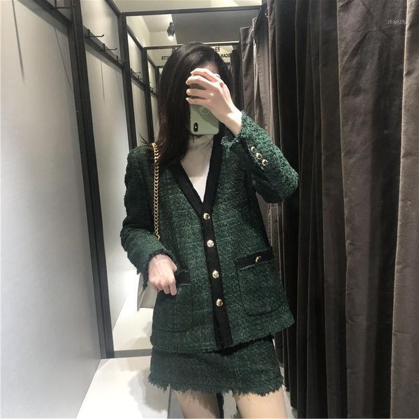 

spring and autumn new street french single-breasted plaid jacket women, casual slimming high waist a-line skirt women's suit1, Black;brown