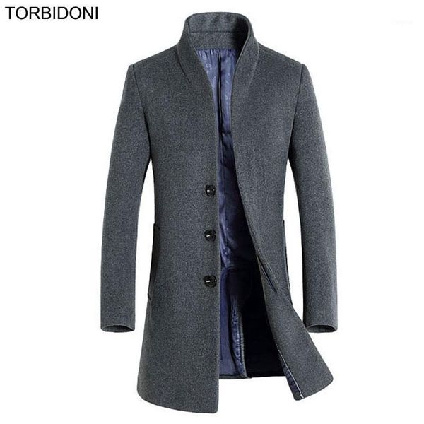 

2020 new men woolen coats middle long jackets coats autumn & winter fashion brand mens warm wool overcoat stand collar 3xl1, Black