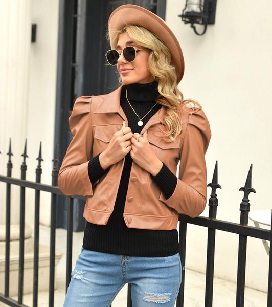 

lantern shoulder women coat and harajuku long sleeve solid slim fit turn down collar spring autumn y1829a, Black;brown