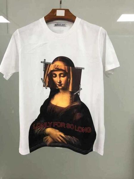 

2020 ins fashion mona lisa summer printed short sleeve student t-shirt for men and women loose tee, Black;gray