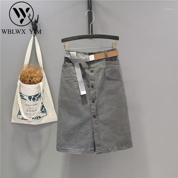 

summer denim skirt women korean single breasted high waist package hip jeans skirt women fashion pocket stretch skirts with belt1, Black