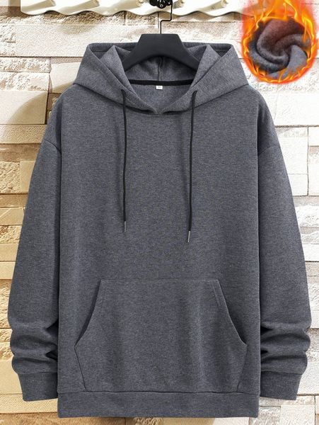 

men drop shoulder drawstring thermal lined hoodie m5ij#, Black