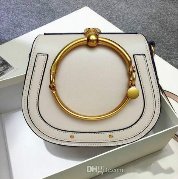 

summer new genuine leather handbag bag metal ring package saddle metal nile handle bag bracelet bag female shoulder messenger crossbody bags