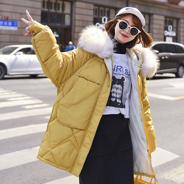 

2020 parka womens down cotton loose jacket short hooded solid color coat winter thicken keep warm parkas overcoat, Black