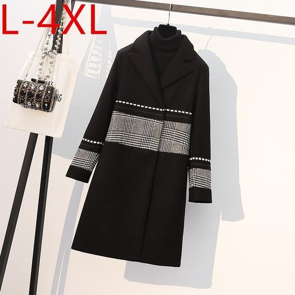 

women's wool & blends l-4xl plus size 2021 winter fashion long sleeves woolen thicken loose jacket female coat jackets outwear oversize, Black